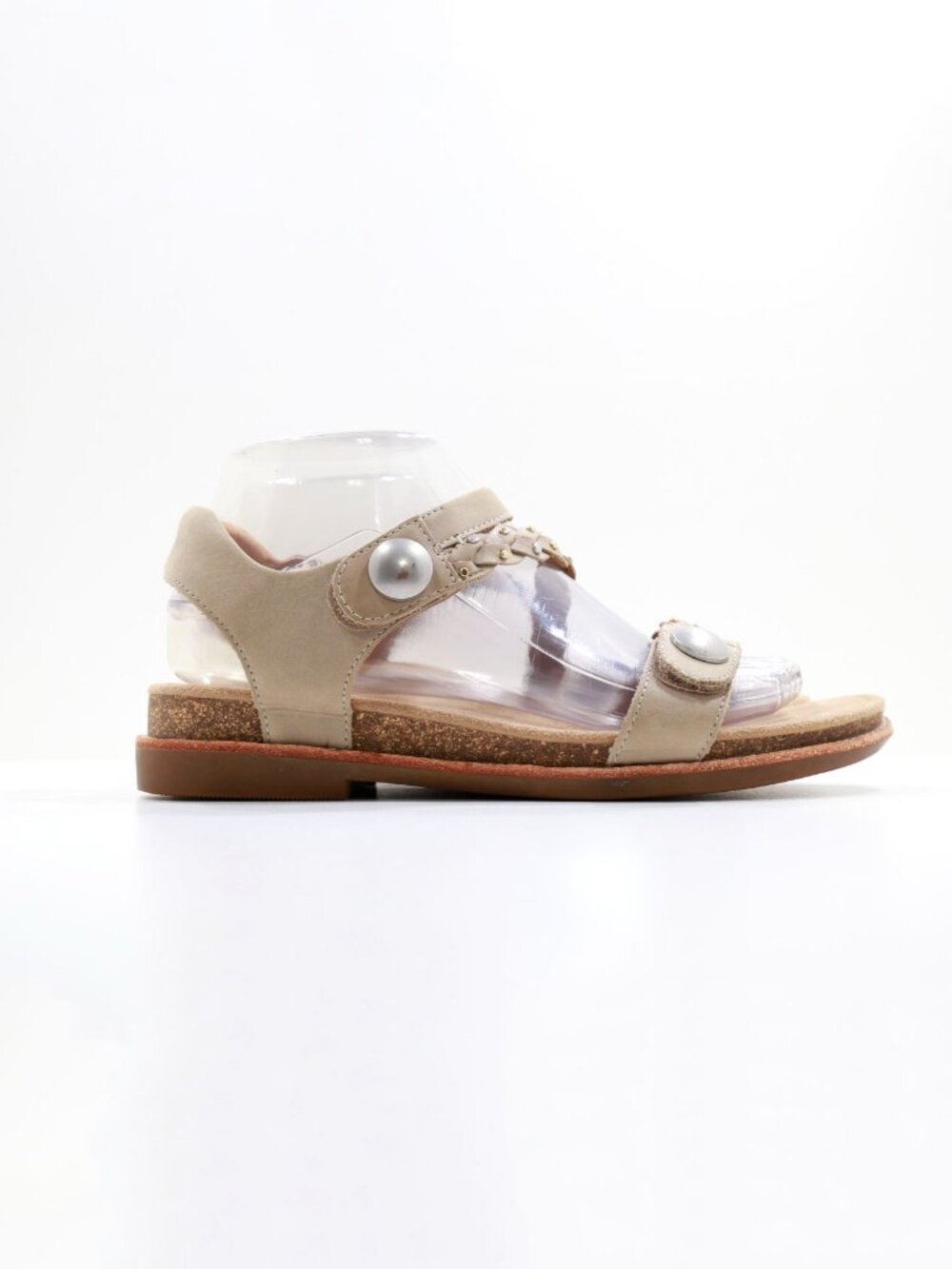 Aetrex Jenn Beige Leather Flat Adjustable Strappy Sandals - 7.5/EU 38 - Picture 3 of 7